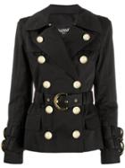 Balmain Double-breasted Belted Jacket - Black