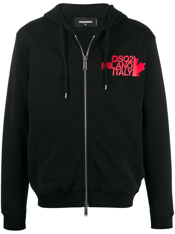 Dsquared2 Logo Zip-up Hoodie - Black