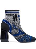 Prada Jacquard Knit Booties - Blue