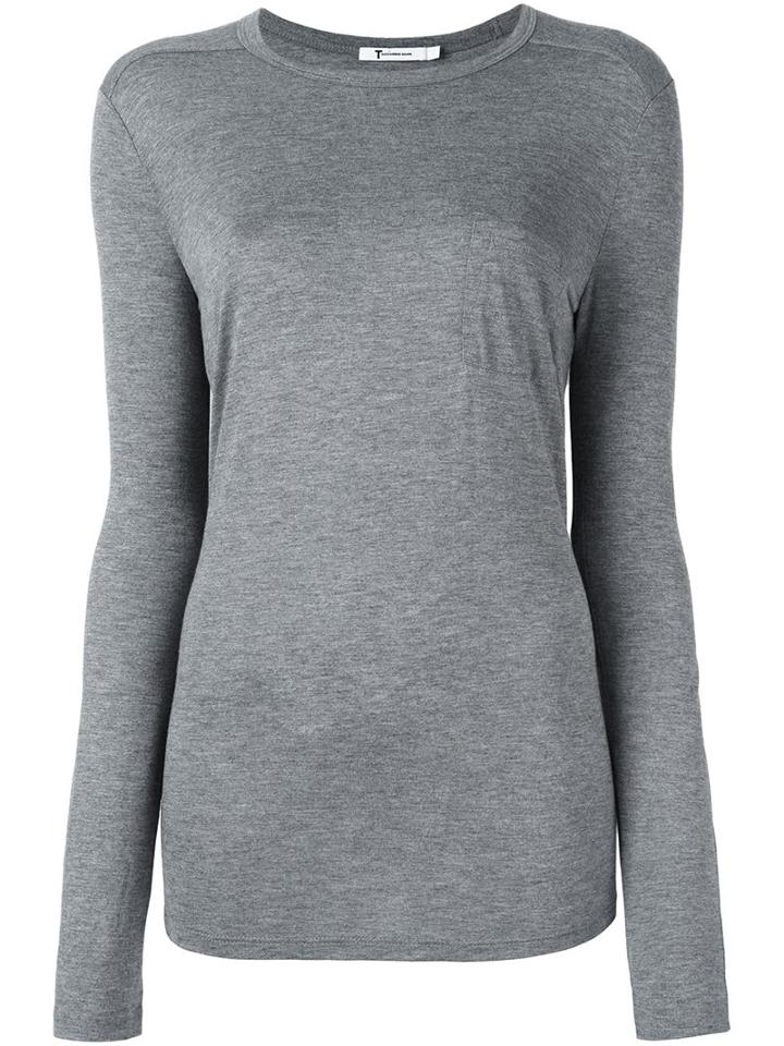 T By Alexander Wang Jersey Long Sleeved Top, Women's, Size: Small, Grey, Rayon