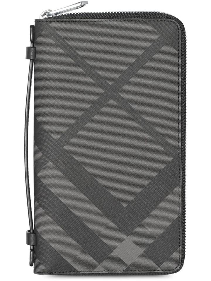 Burberry London Check And Leather Travel Wallet - Grey