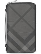 Burberry London Check And Leather Travel Wallet - Grey