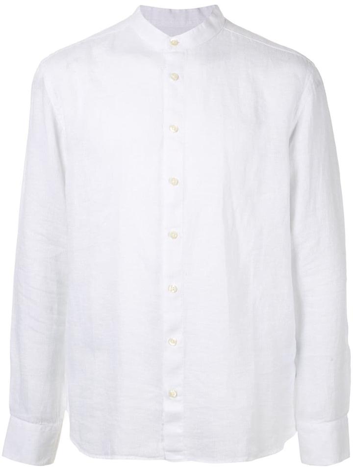 120% Lino Long Sleeved Grandad Shirt - White
