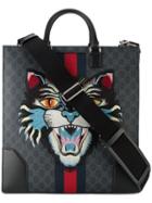 Gucci - Angry Cat Embroidered Monogram Print Tote - Men - Cotton/leather - One Size, Black, Cotton/leather