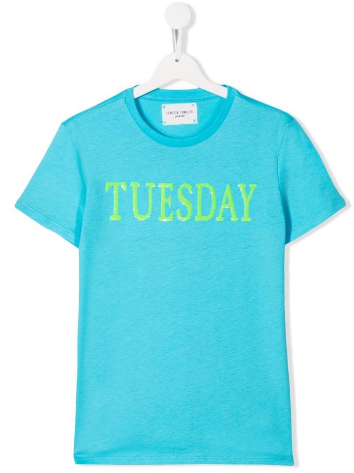 Alberta Ferretti Kids Teen Sequinned Tuesday T-shirt - Blue