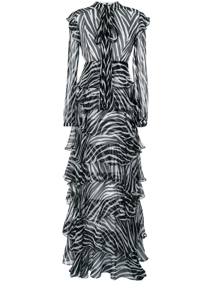 Tufi Duek Zebra Print Ruffled Gown - Black