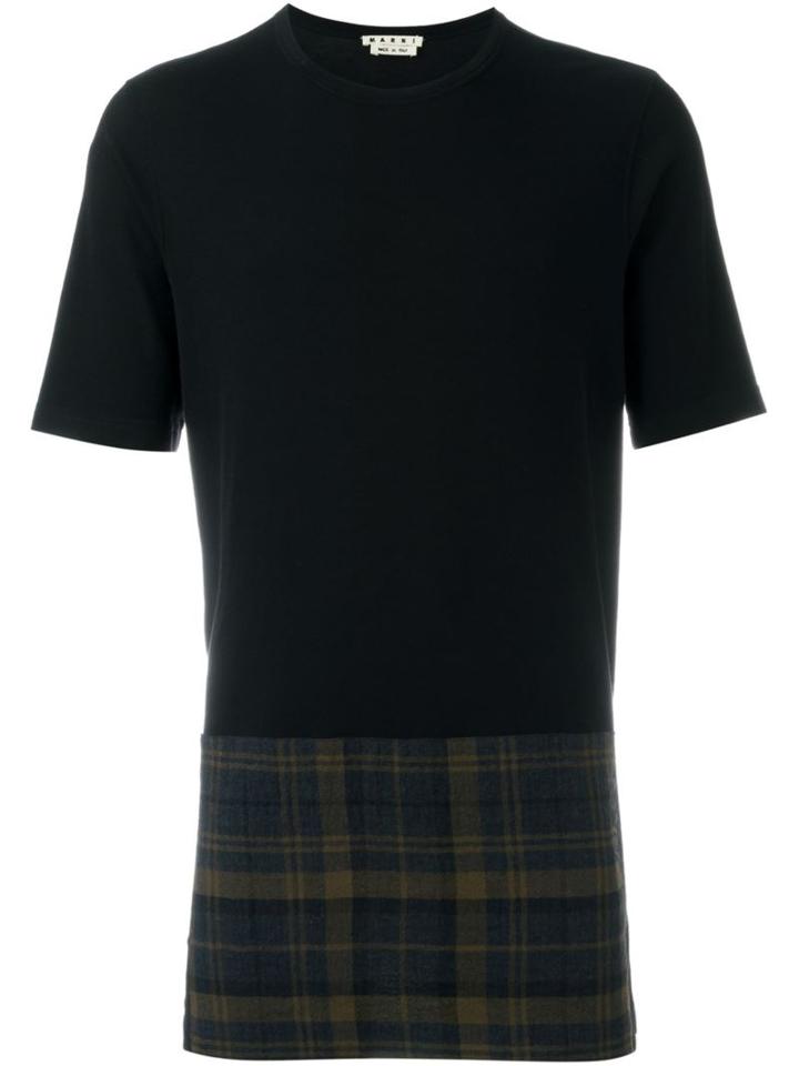 Marni Tartan Panel T-shirt, Men's, Size: 46, Black, Spandex/elastane/wool/virgin Wool