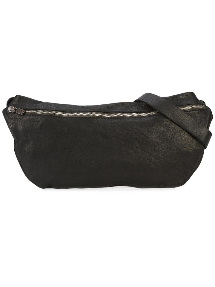 Guidi Top Zip Half Moon Messenger Bag - Black