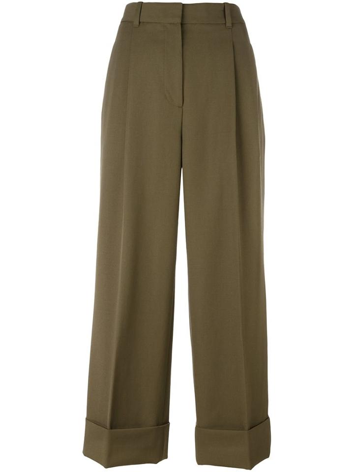 3.1 Phillip Lim Cropped Wide Leg Trousers, Women's, Size: 4, Green, Cotton/polyester/wool