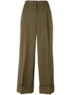 3.1 Phillip Lim Cropped Wide Leg Trousers, Women's, Size: 4, Green, Cotton/polyester/wool