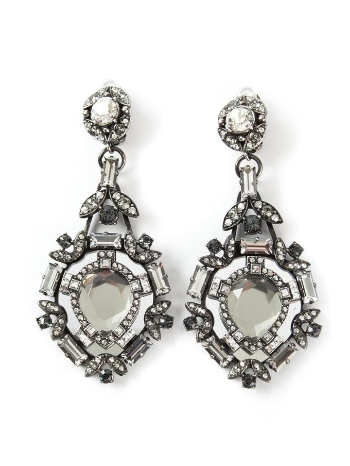 Lanvin Embellished Clip-on Earrings, Women's, Grey