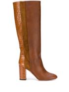 Aquazzura Eaton 85 Croc Embossed Boots - Brown