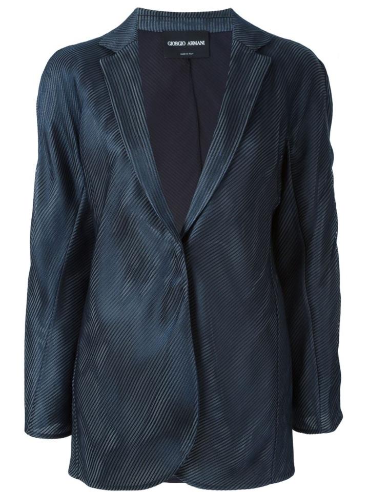 Giorgio Armani Ribbed Blazer, Women's, Size: 46, Blue, Polyester/silk