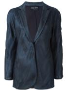 Giorgio Armani Ribbed Blazer, Women's, Size: 46, Blue, Polyester/silk