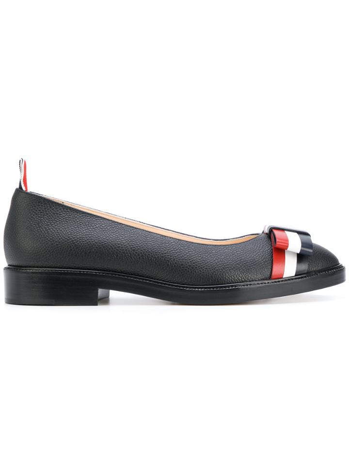 Thom Browne Striped Bow Ballerinas - Black