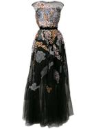 Talbot Runhof Floral Embellished Tulle Dress - Black