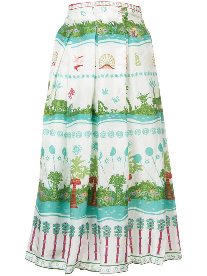 Le Sirenuse Nature Print Pleated Wrap Skirt - Green