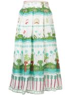 Le Sirenuse Nature Print Pleated Wrap Skirt - Green