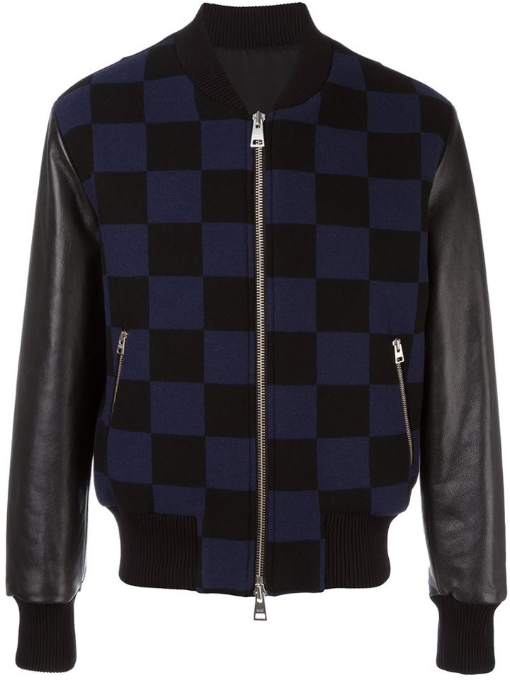 Ami Alexandre Mattiussi Runway Checked Teddy Jacket, Men's, Size: Xl, Blue, Cotton/leather/viscose/wool