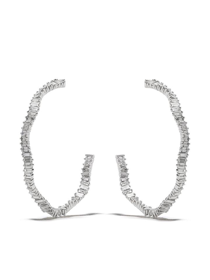 Suzanne Kalan 18kt White Gold 45mm Wave Diamond Hoops
