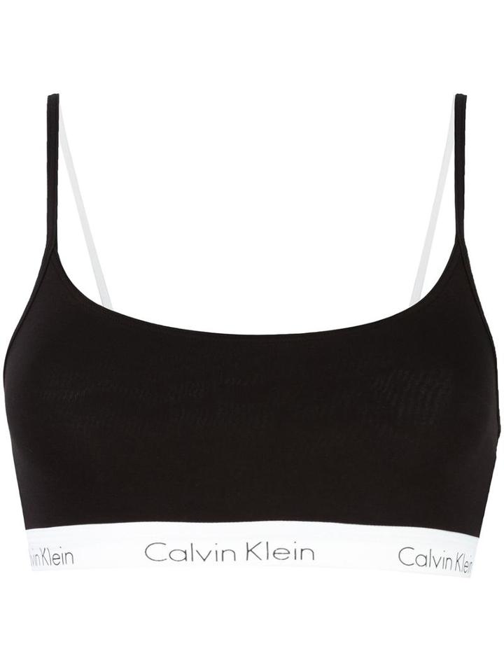 Calvin Klein Jeans Logo Bralette, Women's, Size: Medium, Black, Cotton/spandex/elastane