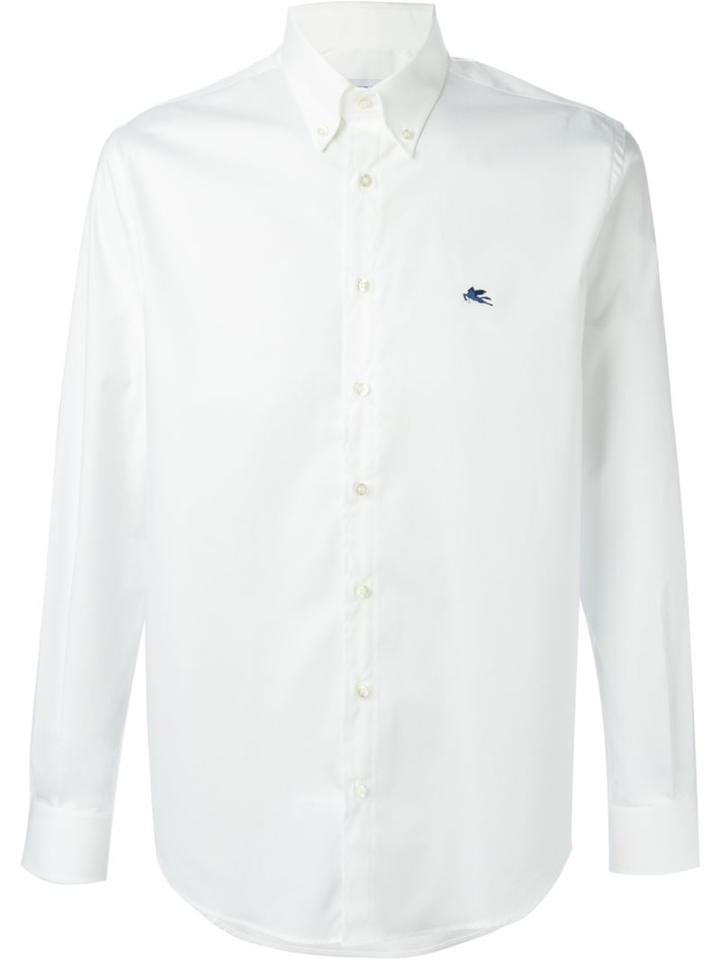 Etro Embroidered Logo Shirt, Men's, Size: 45, White, Cotton/spandex/elastane