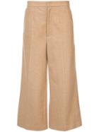 Y's Wide-legged Tailored Cropped Trousers - Brown