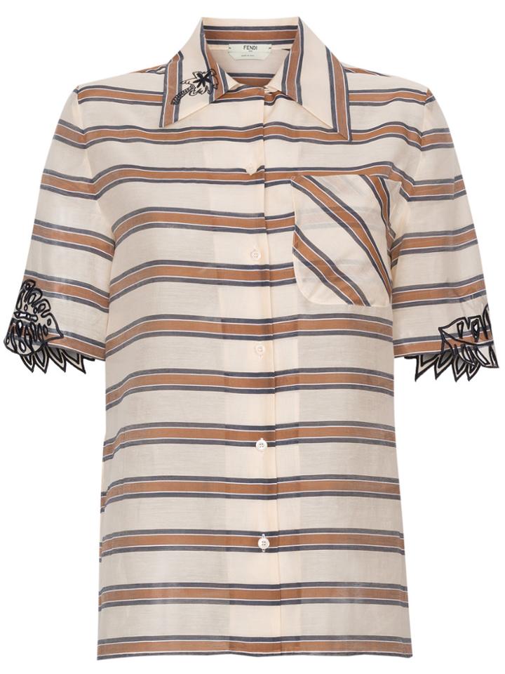 Fendi Oversized Stripe Print Embroidered Shirt - Multicolour