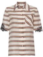 Fendi Oversized Stripe Print Embroidered Shirt - Multicolour