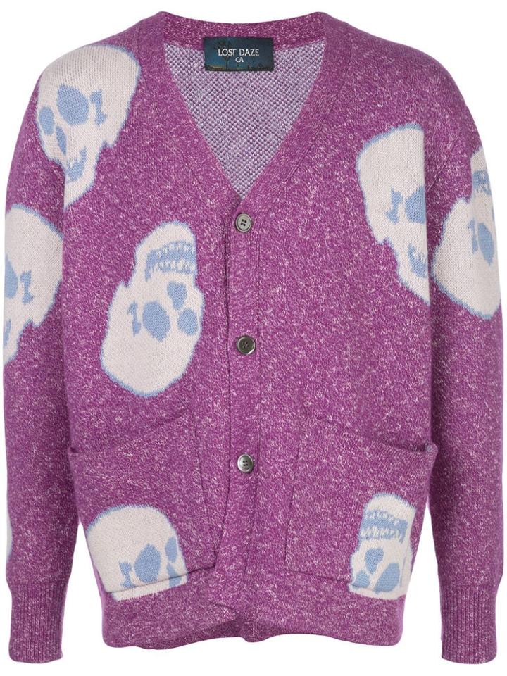Lost Daze Skull Intarsia Cardigan - Purple