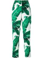 Dolce & Gabbana Banana Leaf Print Brocade Trousers, Women's, Size: 38, White, Cotton/silk