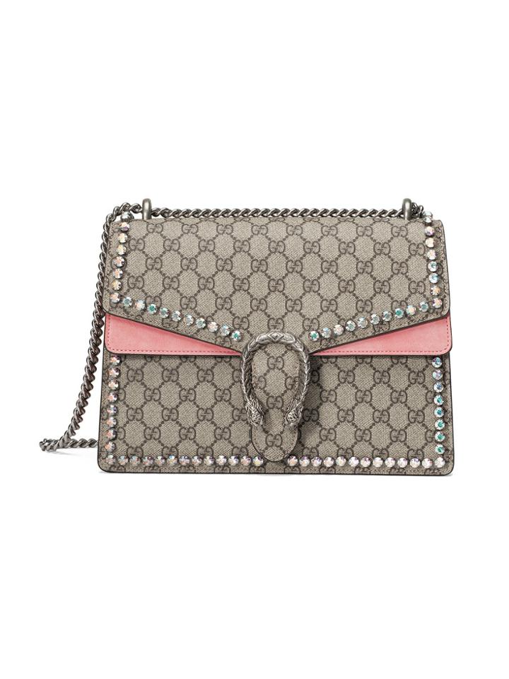 Gucci Dionysus Gg Supreme Shoulder Bag With Crystals - Nude & Neutrals