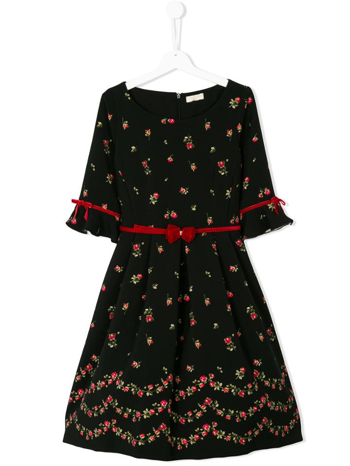 Monnalisa Chic Teen Floral Print Dress - Black