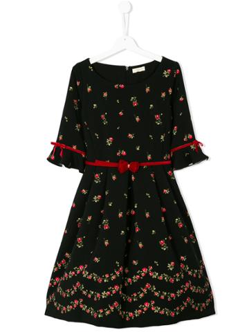 Monnalisa Chic Teen Floral Print Dress - Black