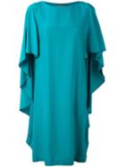 Alberta Ferretti - Waterfall Sleeve Dress - Women - Silk - 42, Blue, Silk