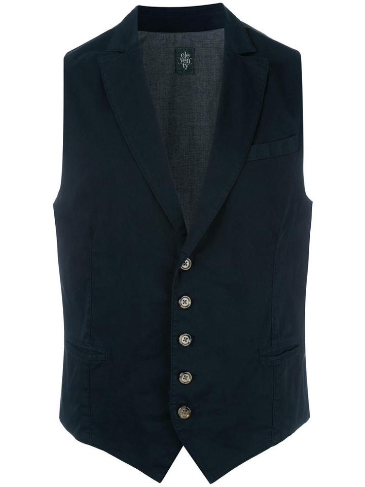 Eleventy Classic Waistcoat, Men's, Size: Small, Blue, Cotton/spandex/elastane