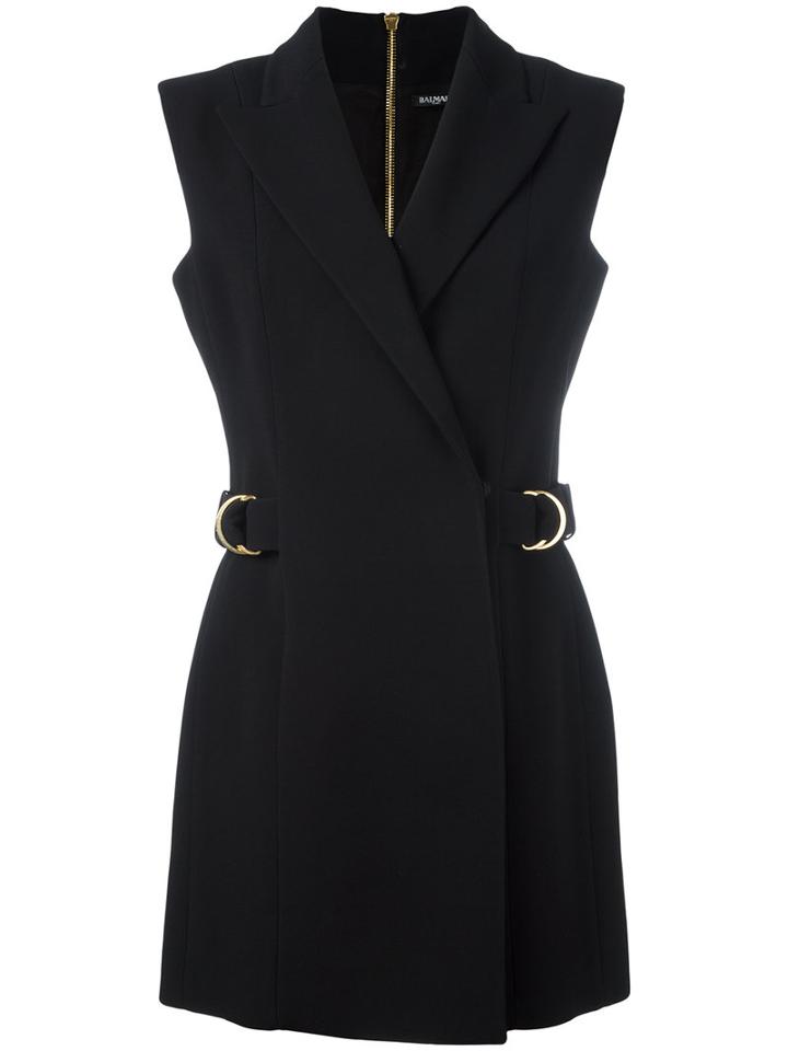 Balmain Sleeveless Wrap Front Dress, Women's, Size: 40, Black, Cotton/polyurethane/acetate/viscose