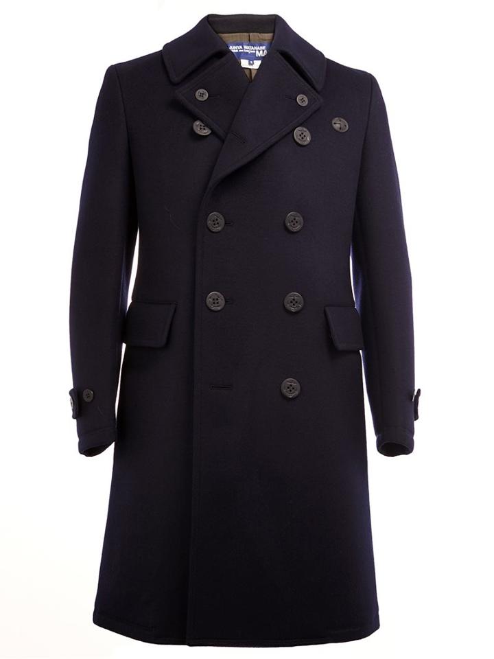 Junya Watanabe Comme Des Garçons Man Buttoned Lapels Double-breasted Coat, Men's, Size: Small, Blue, Cotton/polyester/cupro/wool