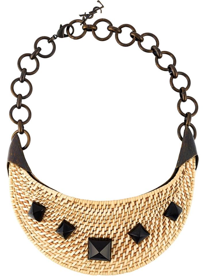 Yves Saint Laurent Vintage Raffia Rockstud Necklace - Nude & Neutrals