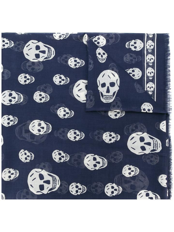 Alexander Mcqueen Classic Skull Scarf - Blue