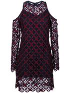 Self-portrait Floral Grid Cold-shoulder Dress - Multicolour