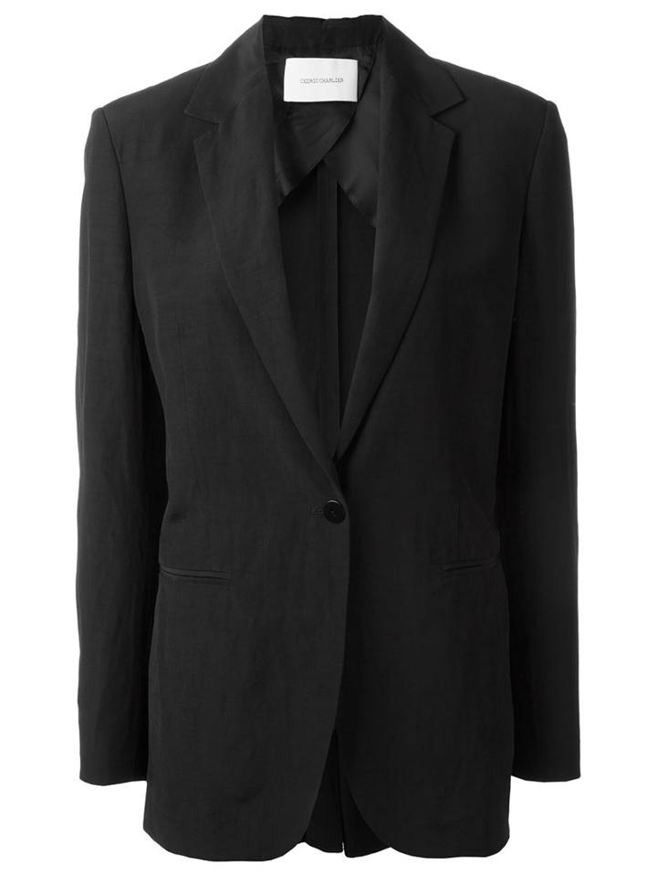 Cédric Charlier One Button Blazer, Women's, Size: 46, Black, Rayon/linen/flax