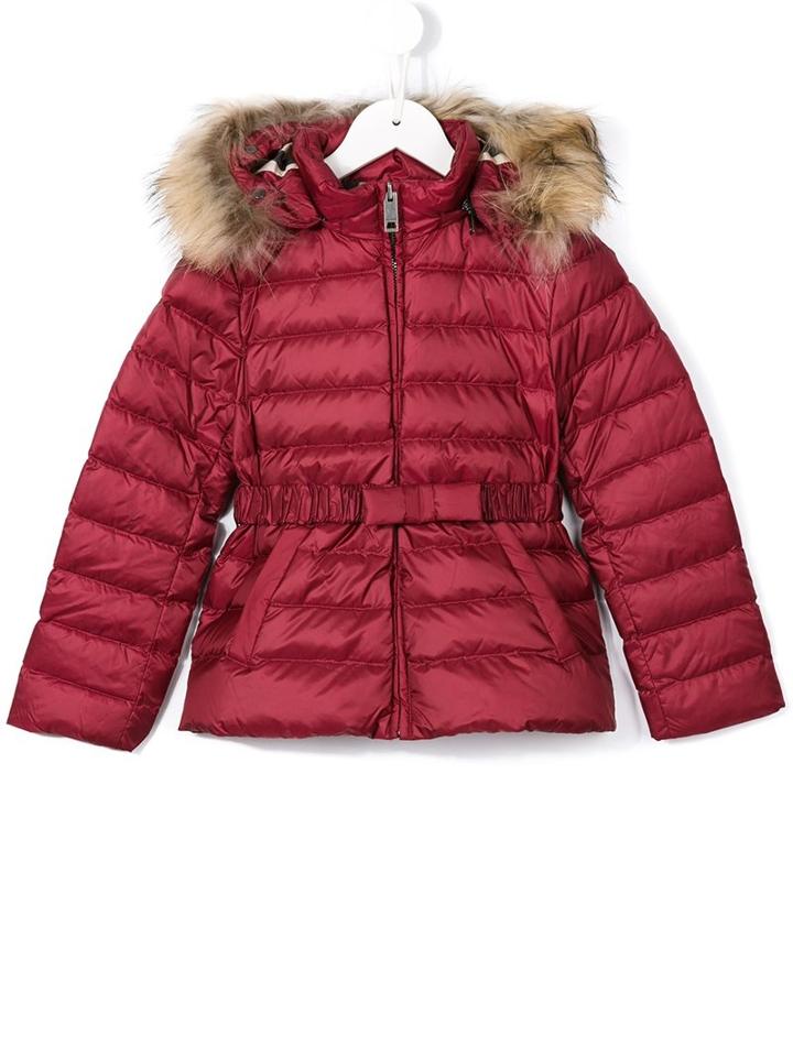 Burberry Kids Fur Hooded Jacket, Girl's, Size: 10 Yrs, Pink/purple
