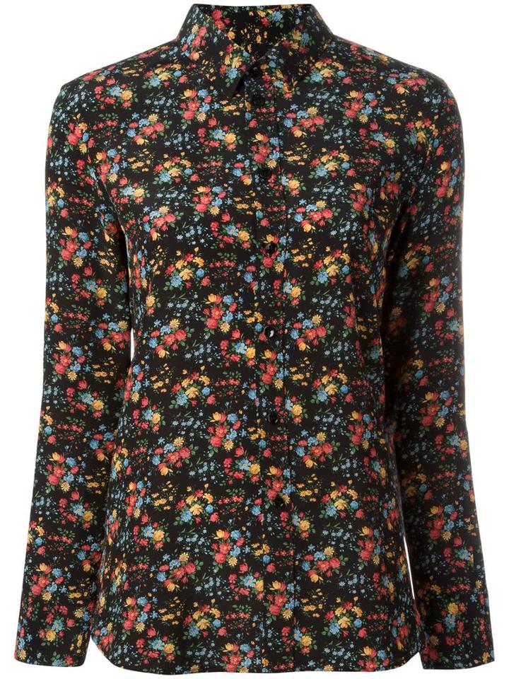 Saint Laurent Paris Collar Floral Print Shirt, Women's, Size: 36, Black, Silk