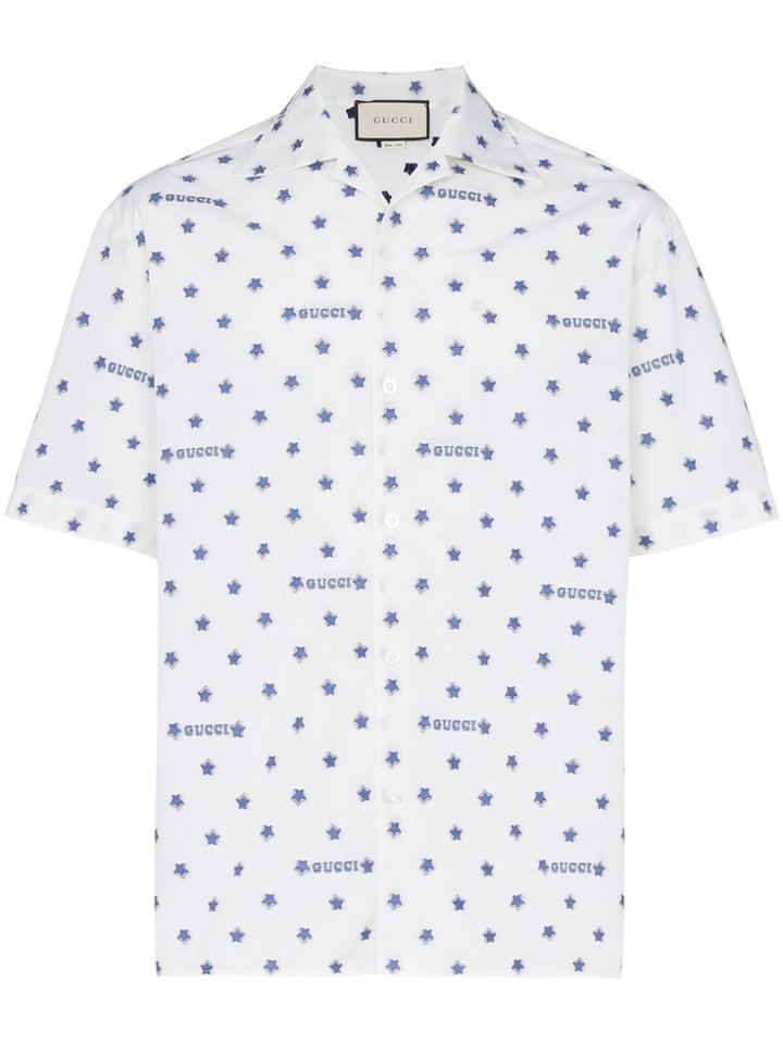 Gucci Star And Logo Print Cotton Shirt - White