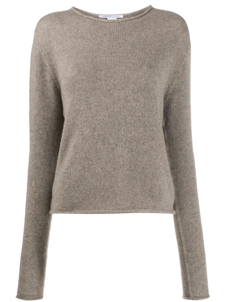 Agnona Crop Knit Round Neck Sweater - Neutrals