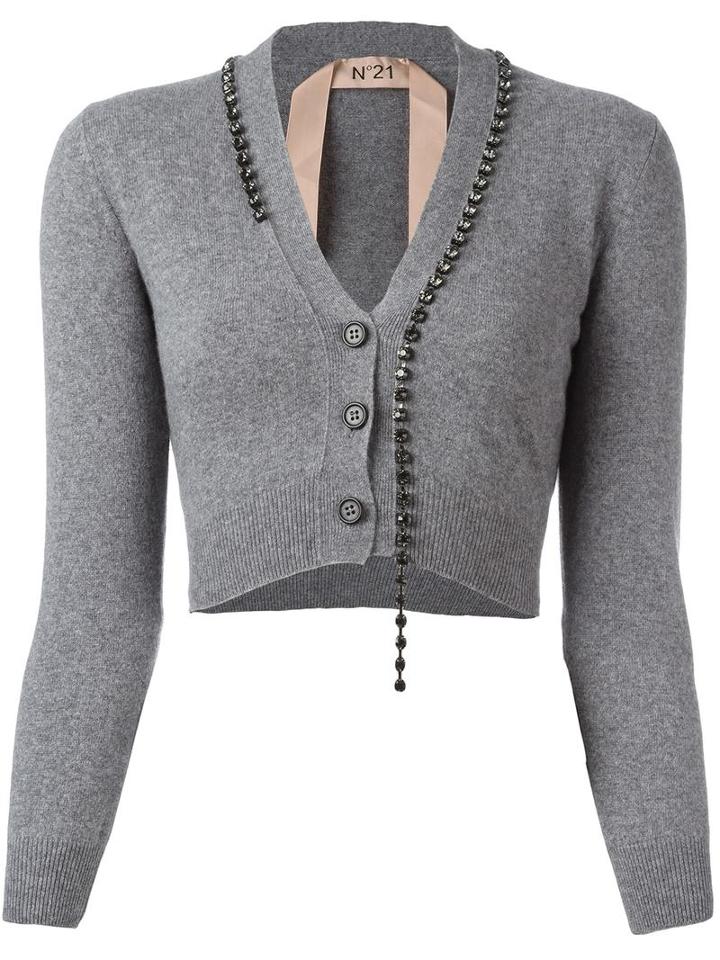 No21 Cropped Buttoned Cardigan, Women's, Size: 42, Grey, Cashmere/metal (other)/virgin Wool/glass