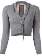 No21 Cropped Buttoned Cardigan, Women's, Size: 42, Grey, Cashmere/metal (other)/virgin Wool/glass