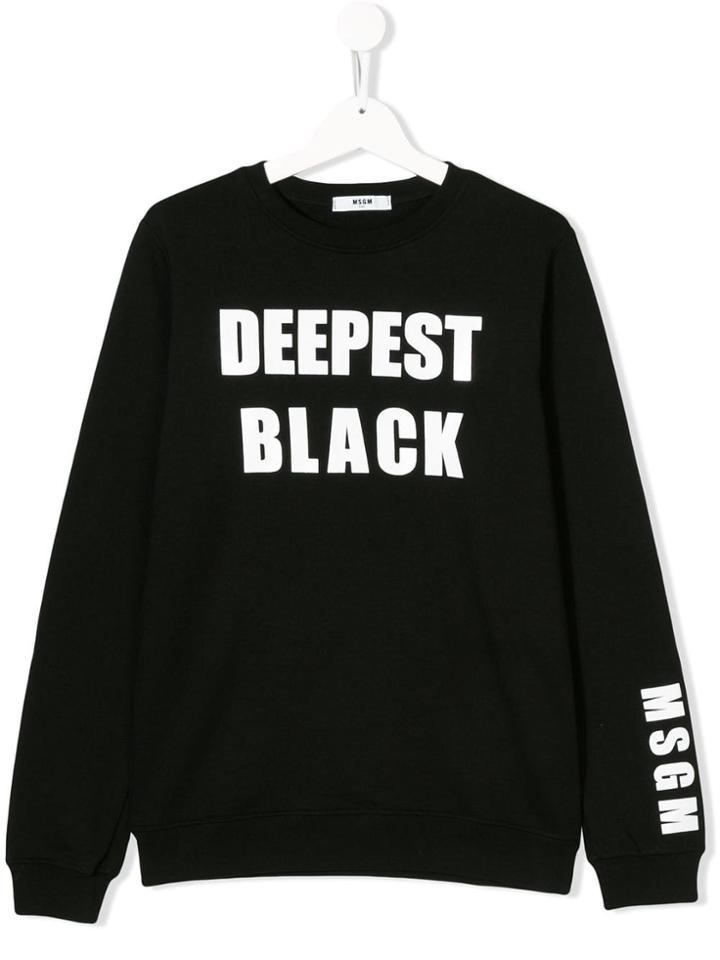 Msgm Kids Teen Slogan Print Sweatshirt - Black