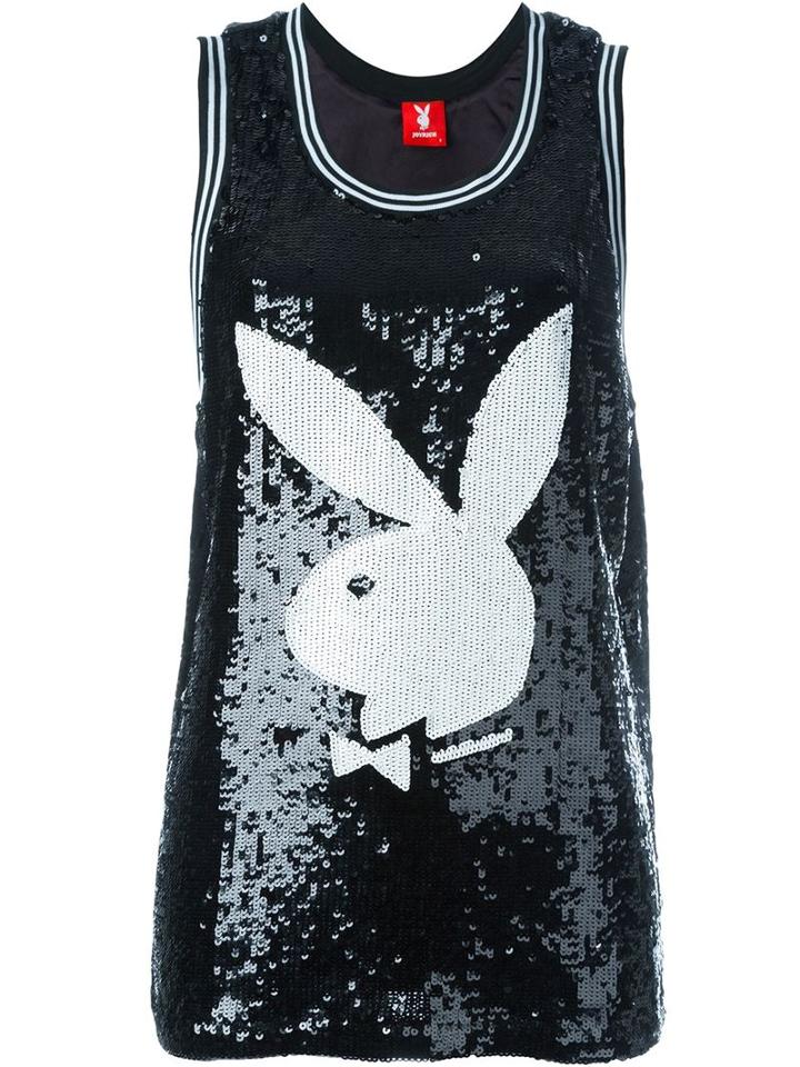 Joyrich Playboy Sequin Tank Top, Women's, Size: L, Black, Polyester/pvc